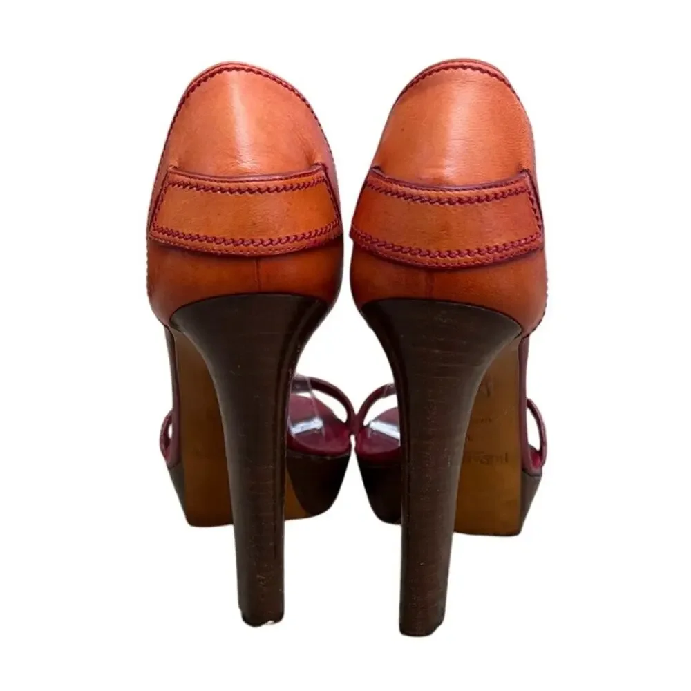 Yves Saint Laurent Rive Gauche Leather T-Strap Platform Sandals Size 38 US 8